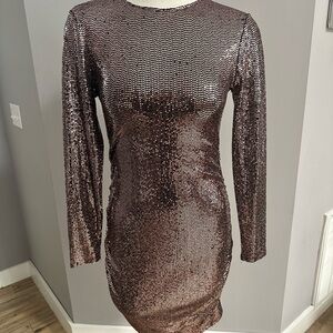 L'AGENCE Metallic Long Sleeve Dress in Bronze